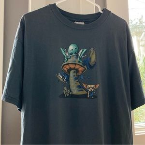 Vintage 90s Y2K Skater Alien Mushroom Grunge Hippie Tultex Tee